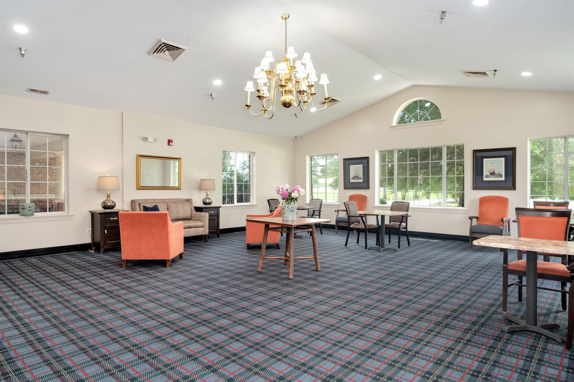 The activity room, set for an afternoon gathering