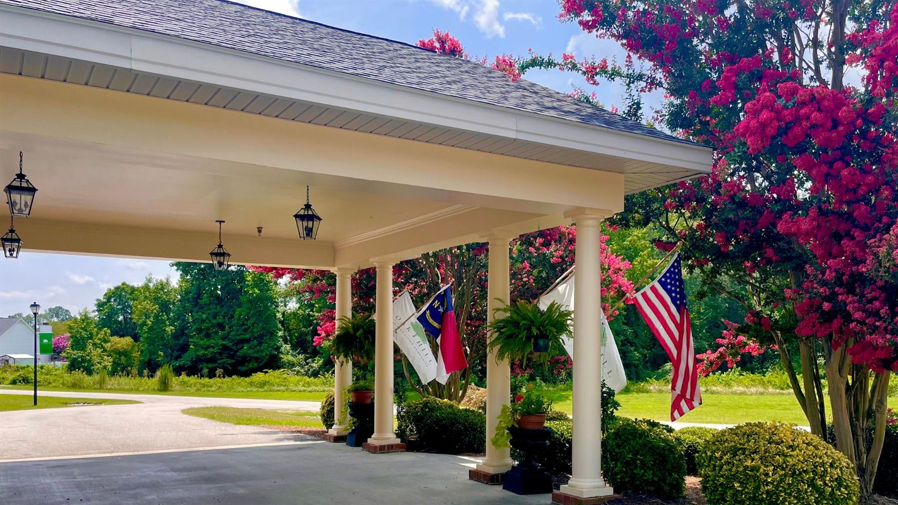 The covered porte-cochere arrival