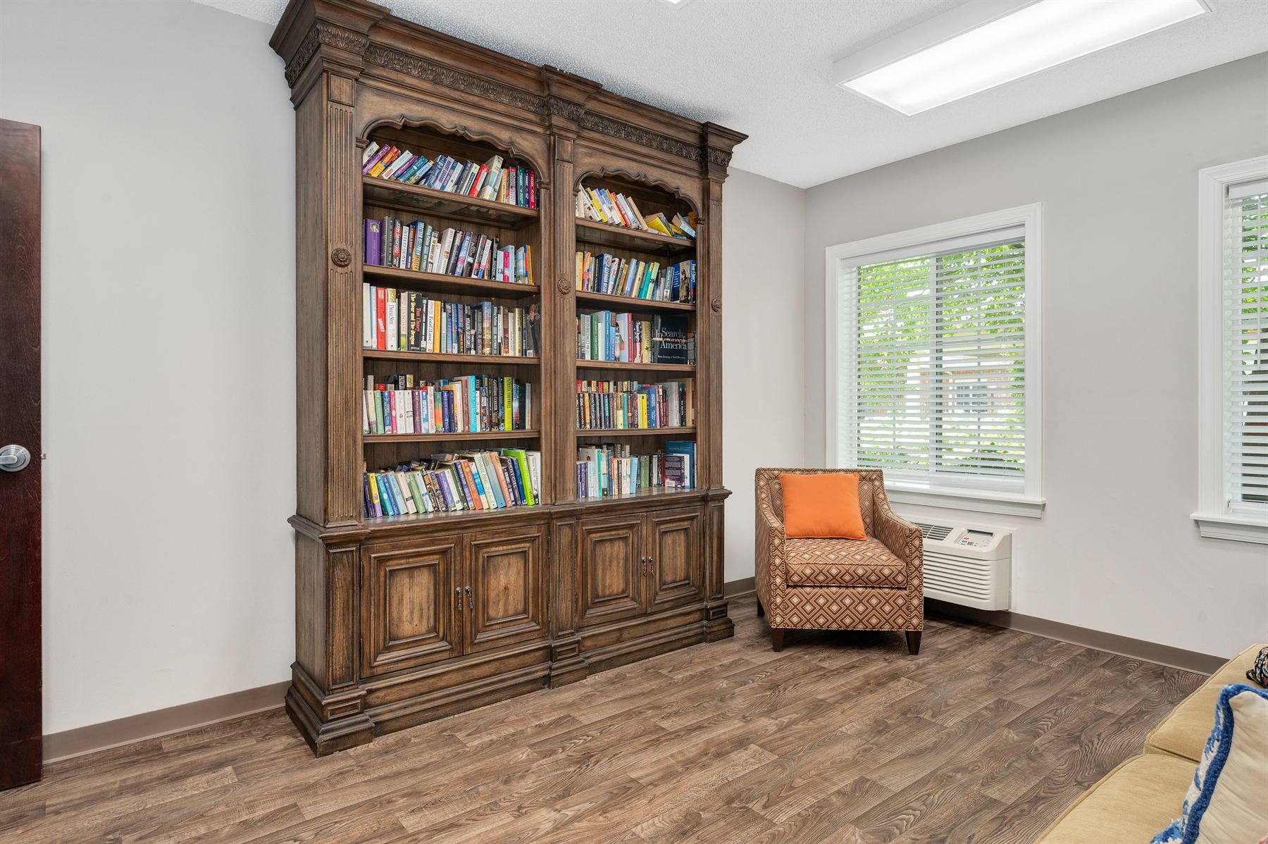 The carved library bookcase